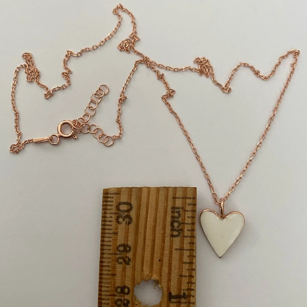 925 Silver white enamel heart love necklace 14k rose gold plated